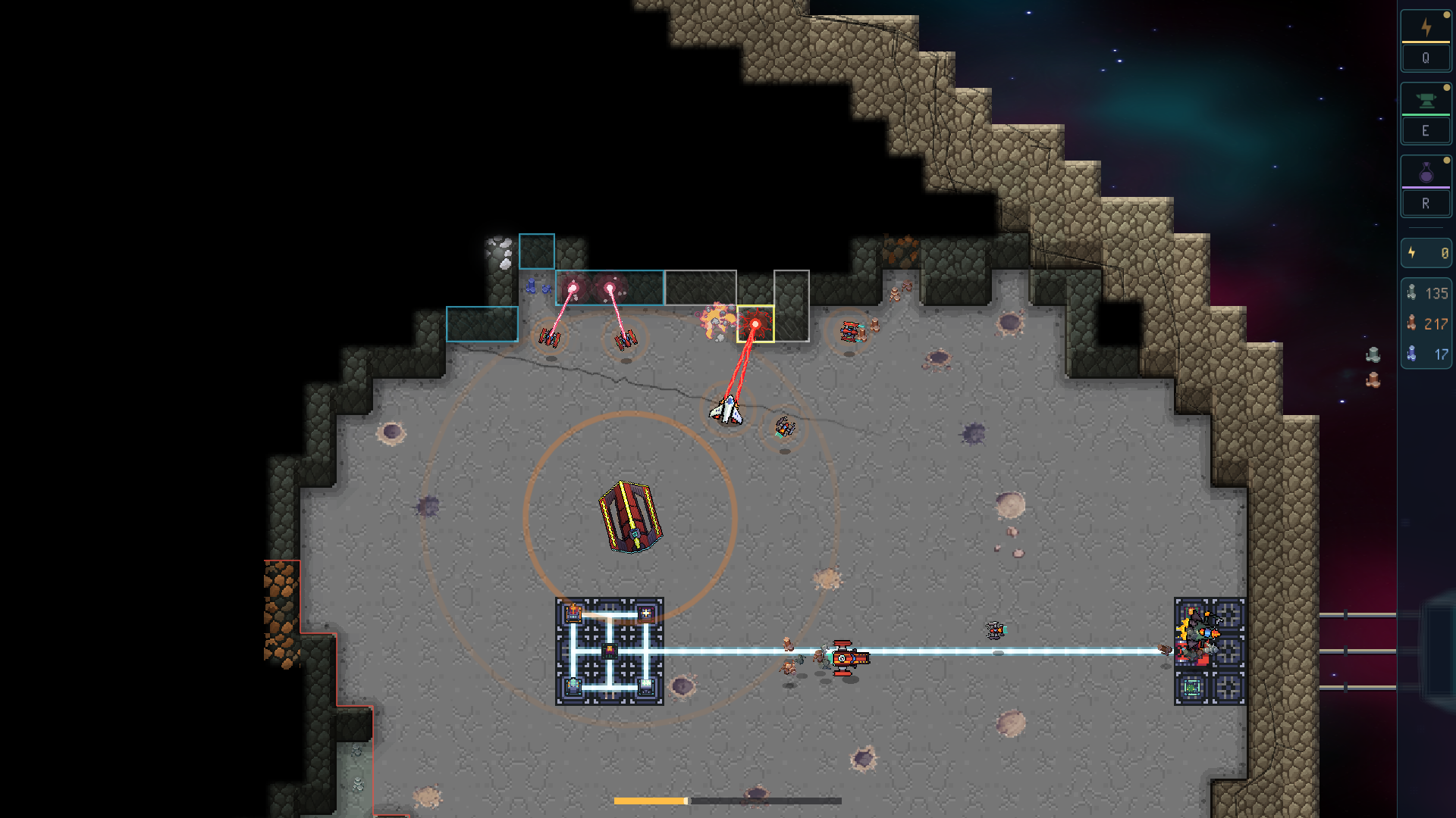 A logistics track running between two stations while haulers ferry crates home